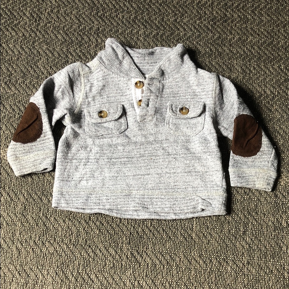 Joe Fresh Gray Long-Sleeve Pullover with Brown Elbow Patches